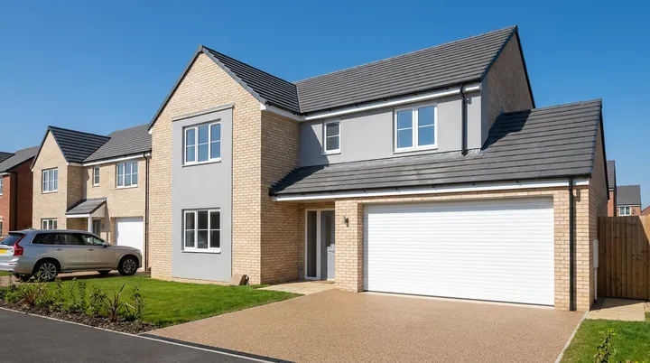 New build home in Chelmsford with a white insulated double roller garage door