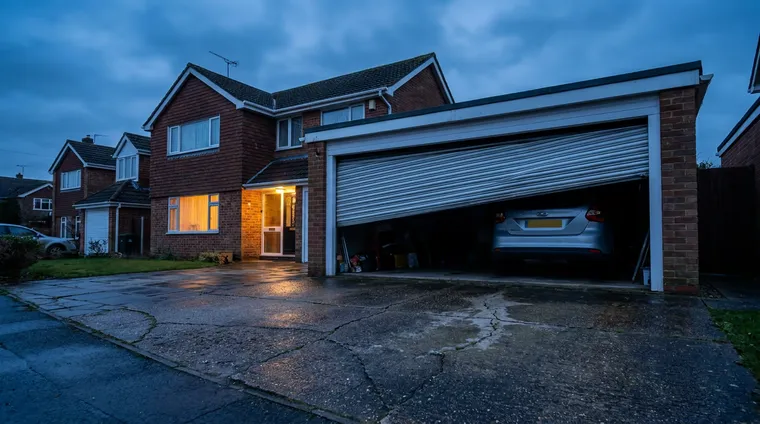 Garage roller door jammed part way open at dusk leaving the garage exposed