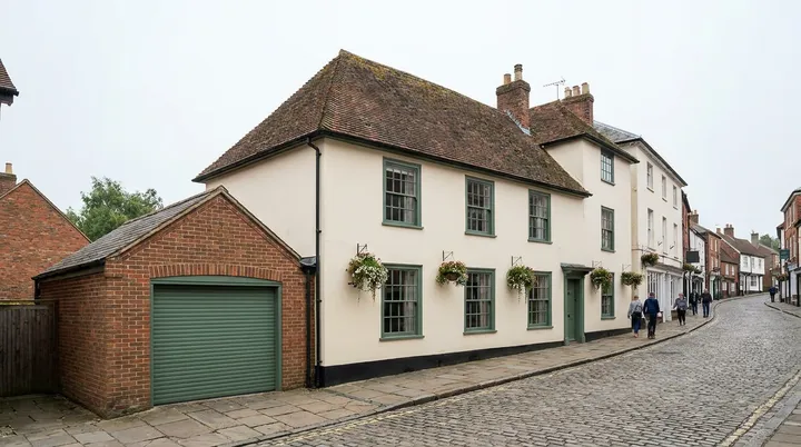 Period market town house in Halstead with a heritage green roller garage door