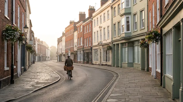 Georgian and Victorian market town high street early in the morning