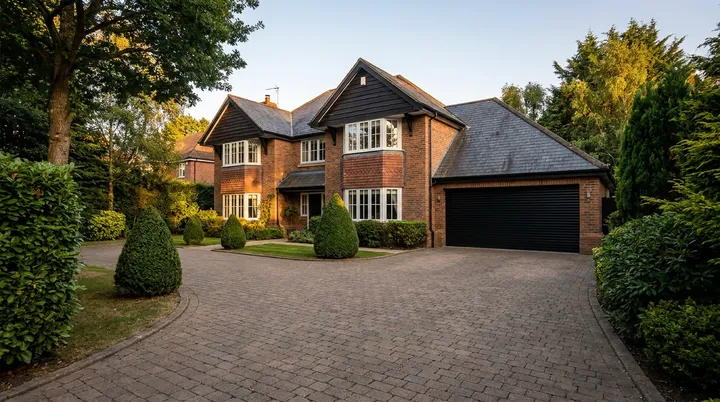 Large detached home in Loughton with a wide black double roller garage door