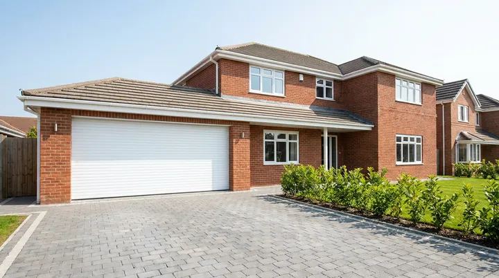 Modern estate house in Thurrock with an integral garage and white roller door